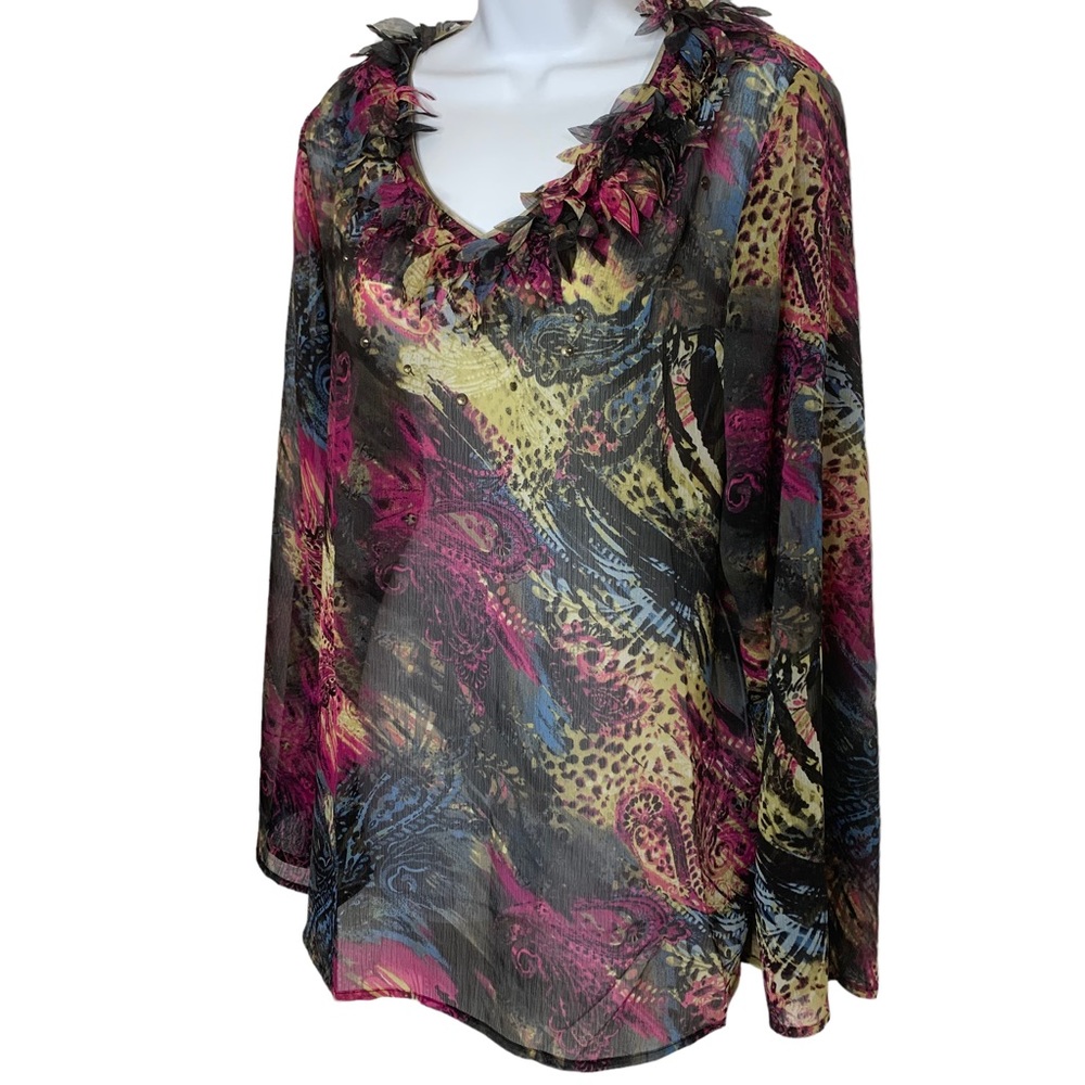SIMONTON SAYS Paisley Animal Print Popover Top Sz L - Picture 2 of 11